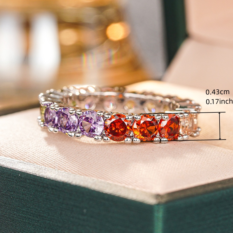 Glittery Rainbow CZ Ring with Golden Plating